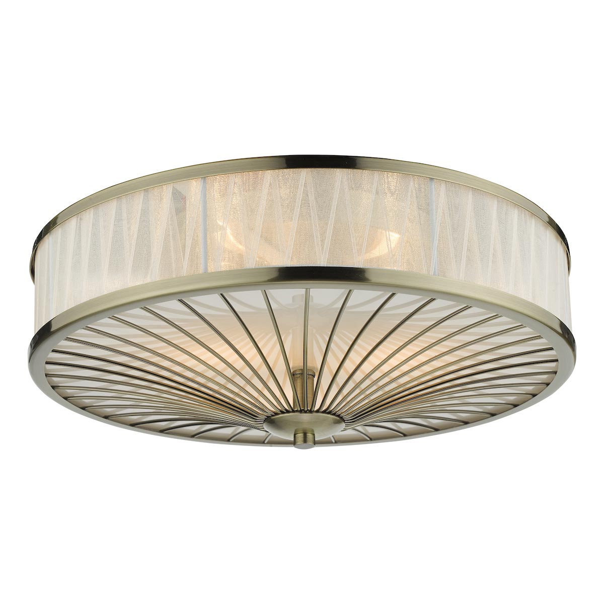 Dar Oslo Ribbon Wrapped 3 Light Flush Ceiling Light Antique Brass