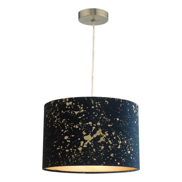 Dar Oxi small 30cm navy and gold velvet ceiling or table lamp shade main image
