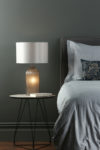 Dar Pamplona 2 Light Grey Textured Glass Table Lamp Faux Silk Shade