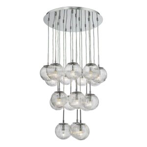 Dar Pelagia 18 light cluster ceiling pendant in chrome with ribbed glass main image