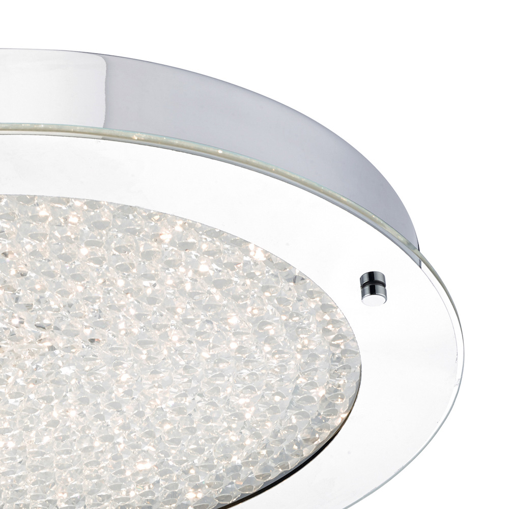 Dar Peta LED Large Flush Bathroom Ceiling Light Chrome Crystal IP44