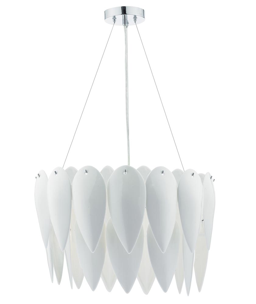 Dar Phillipa Modern 3 Lamp Pendant Ceiling Light White Ceramic Petals