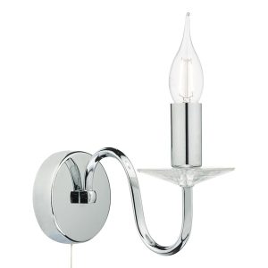 Dar Pique switched single wall light in polished chrome with crystal sconce main image