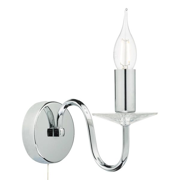 Dar Pique switched single wall light in polished chrome with crystal sconce main image