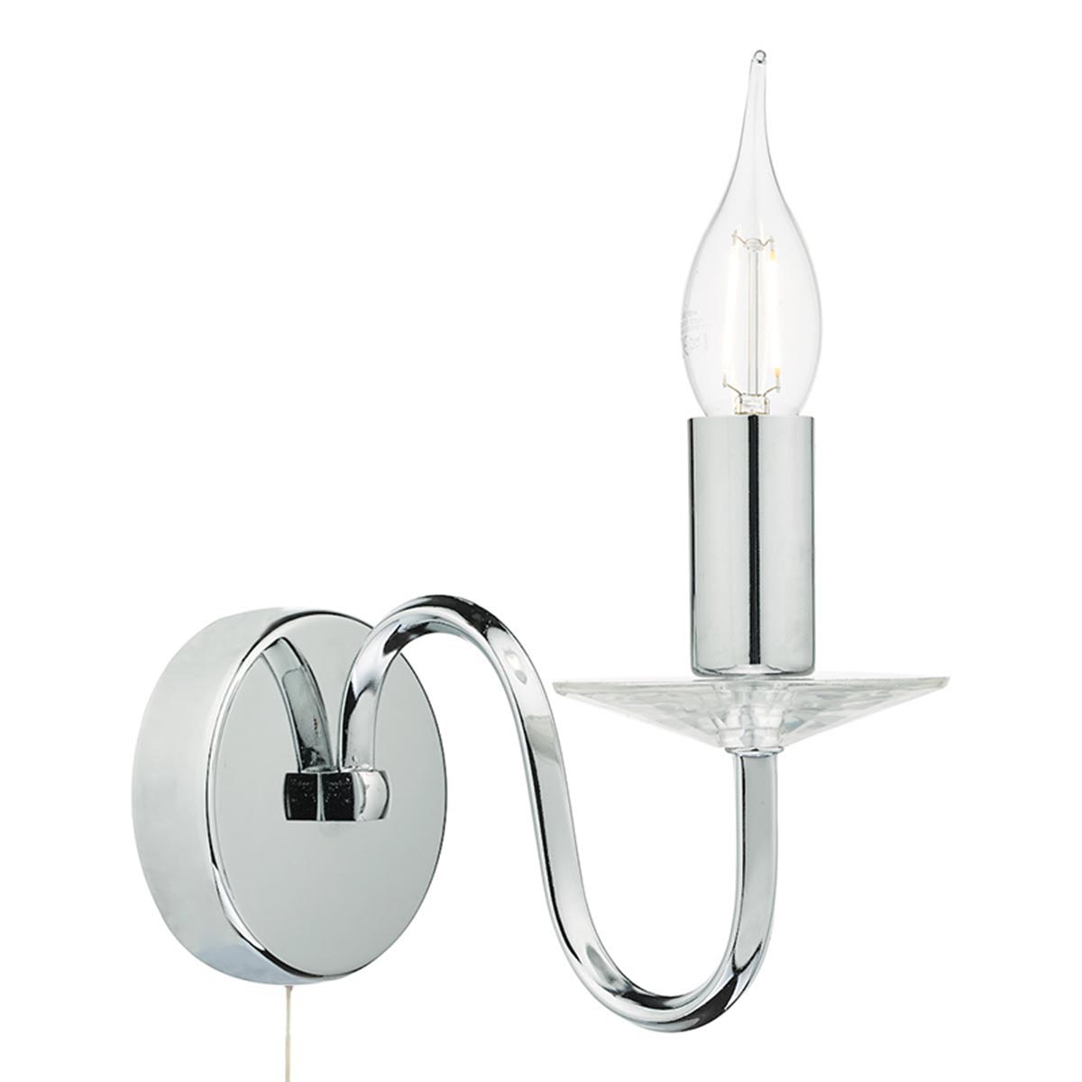 Dar Pique Switched Single Wall Light Polished Chrome Crystal Sconce