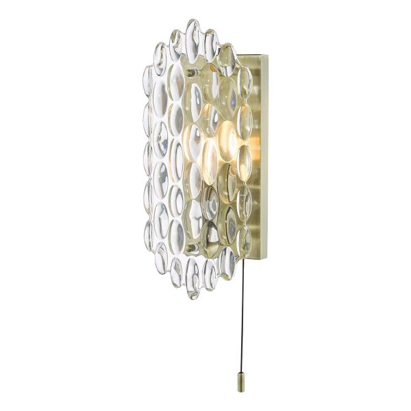 Dar Porthos switched wall light with textured glass in antique brass main image