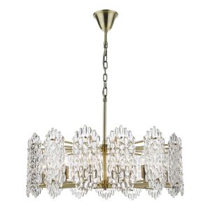 Dar Porthos 15 light chandelier with textured glass in antique brass main image