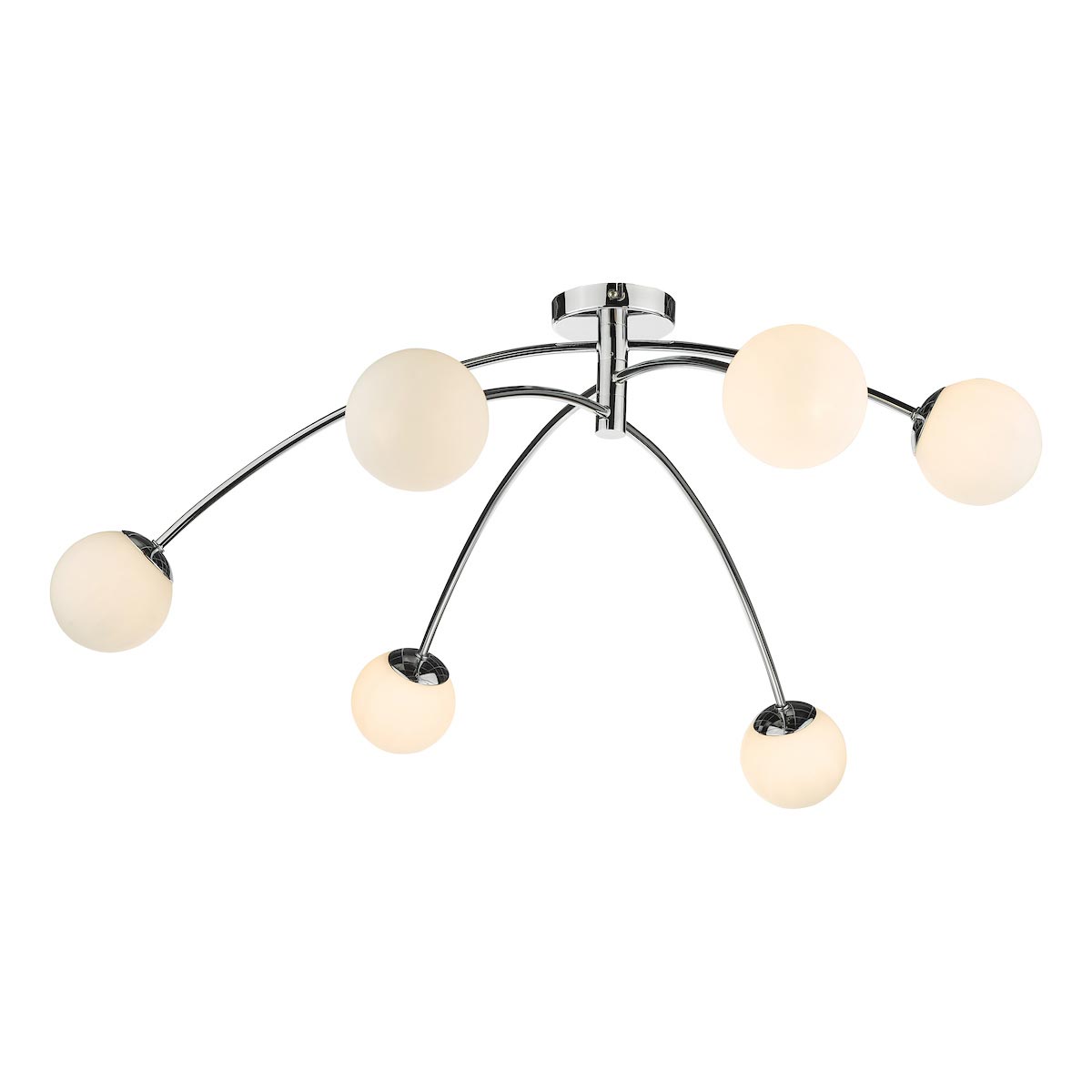 Dar Puglia 6 Lamp Semi Flush Ceiling Light Polished Chrome Opal Glass