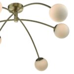 Dar Puglia 6 Lamp Semi Flush Ceiling Light Antique Brass Opal Glass