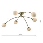 Dar Puglia 6 Lamp Semi Flush Ceiling Light Antique Brass Opal Glass