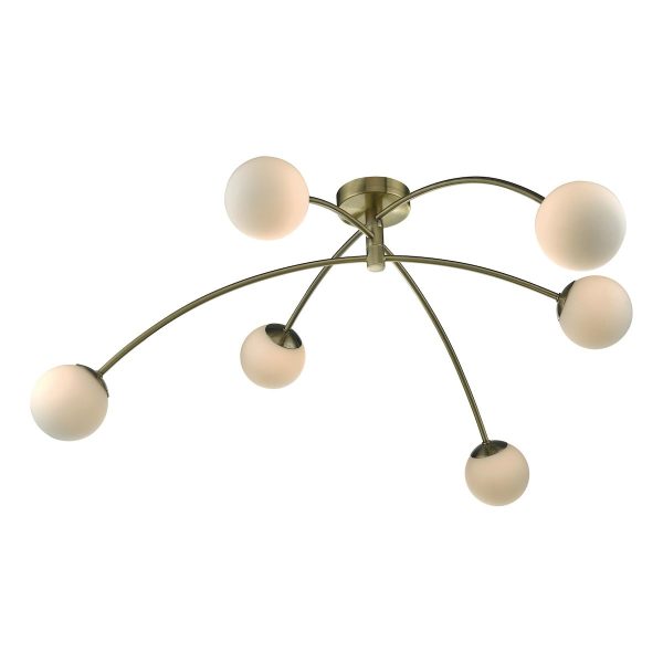 Dar Puglia 6 lamp semi flush ceiling light in antique brass main image