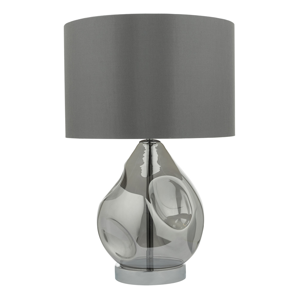 Dar Quinn 1 Light Smoked Glass Table Lamp Satin Grey Shade