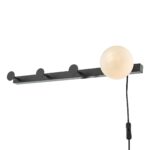 Dar Rack Plug In Wall Light With Coat Rack Matt Black Opal Glass Globe