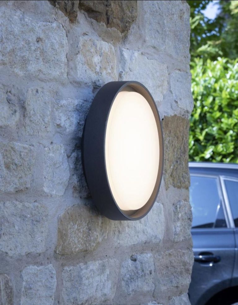 Dar Ralph LED Large Round Outdoor Wall Bulkhead Light Anthracite IP65