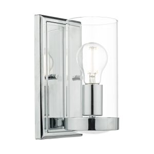 Dar Ramiro switched single wall light in polished chrome with clear glass shade main image