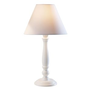 Dar Regal small turned wood candlestick table lamp in matt white main image