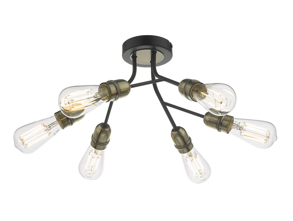 Dar Remy 6 Lamp Semi Flush Low Ceiling Light Black Antique