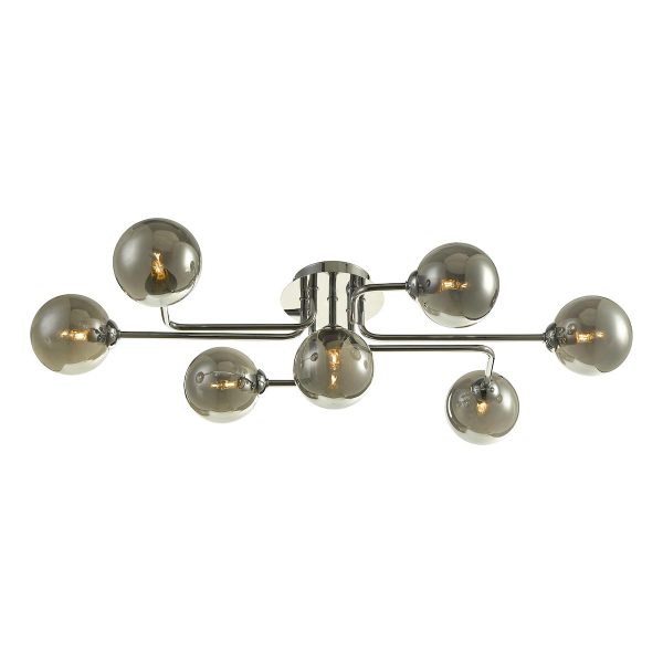 Dar Reyna 7 light flush ceiling light in chrome with smoked glass main image