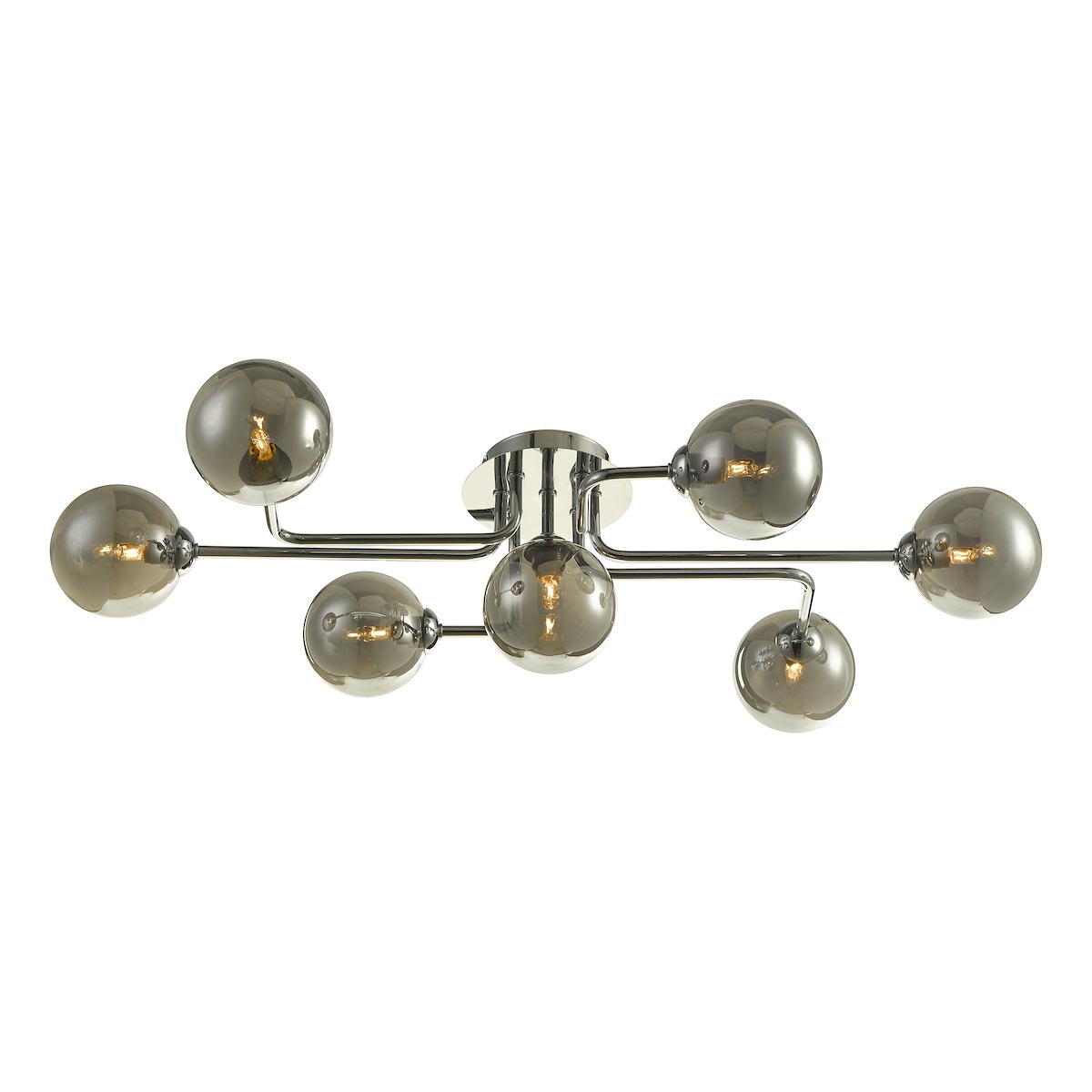 Dar Reyna 7 Light Flush Ceiling Light Polished Chrome Smoked Glass