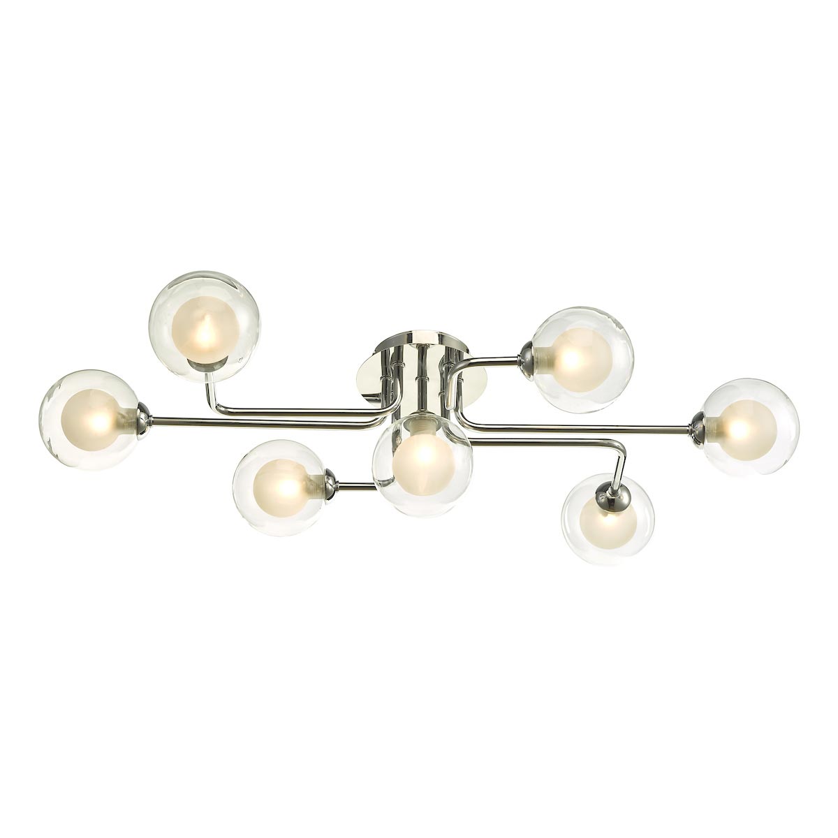 Dar Reyna 7 Light Flush Ceiling Light Polished Chrome Clear / Opal Glass