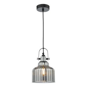 Rhode chrome industrial 1 light small ceiling pendant with smoked glass shade main image