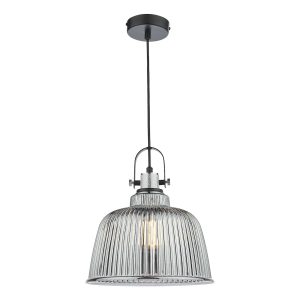 Rhode chrome industrial 1 light large ceiling pendant with smoked glass shade main image
