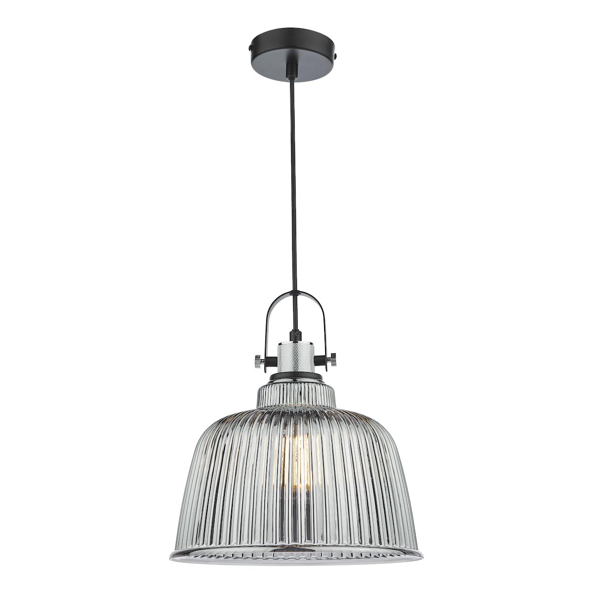Dar Rhode Chrome Industrial 1 Light Large Ceiling Pendant Smoked Glass