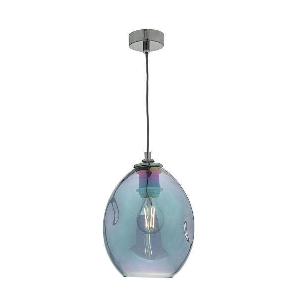 Rogan black nickel 1 light ceiling pendant with iridised glass shade main image