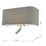 Dar Ronda Switched 3 Lamp Wall Light LED Reading Light Grey Faux Silk