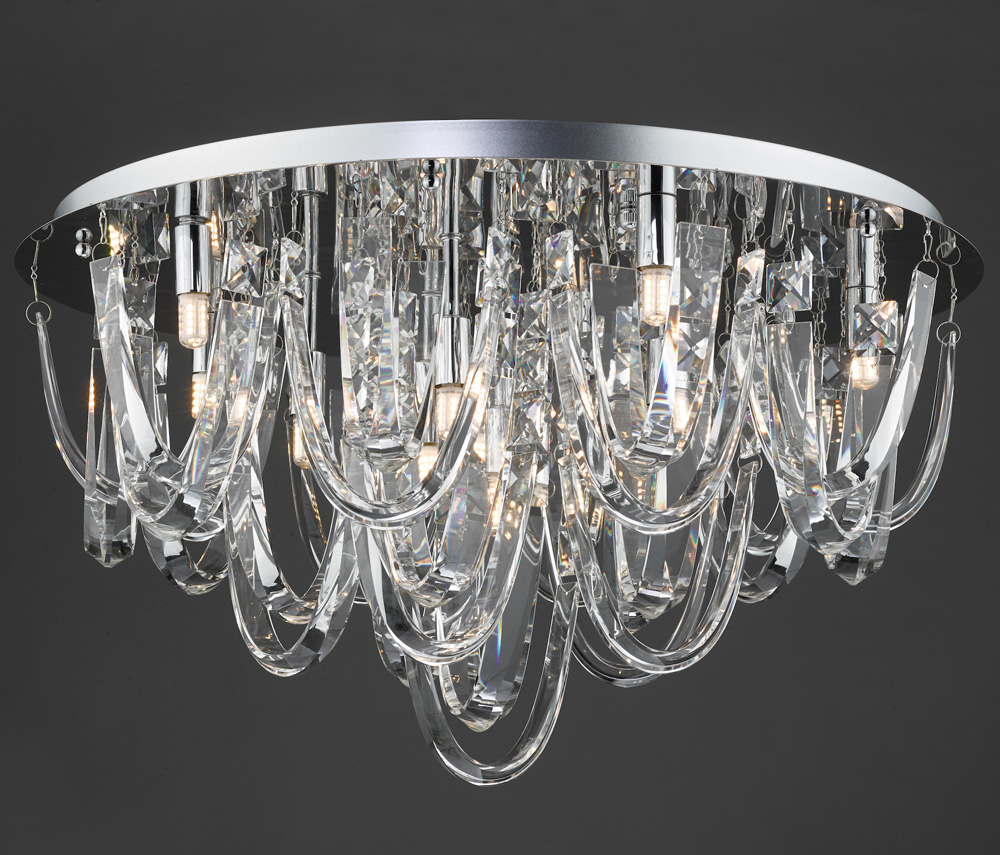 Dar Roxanne Luxury Crystal 11 Lamp Flush Low Ceiling Light Chrome