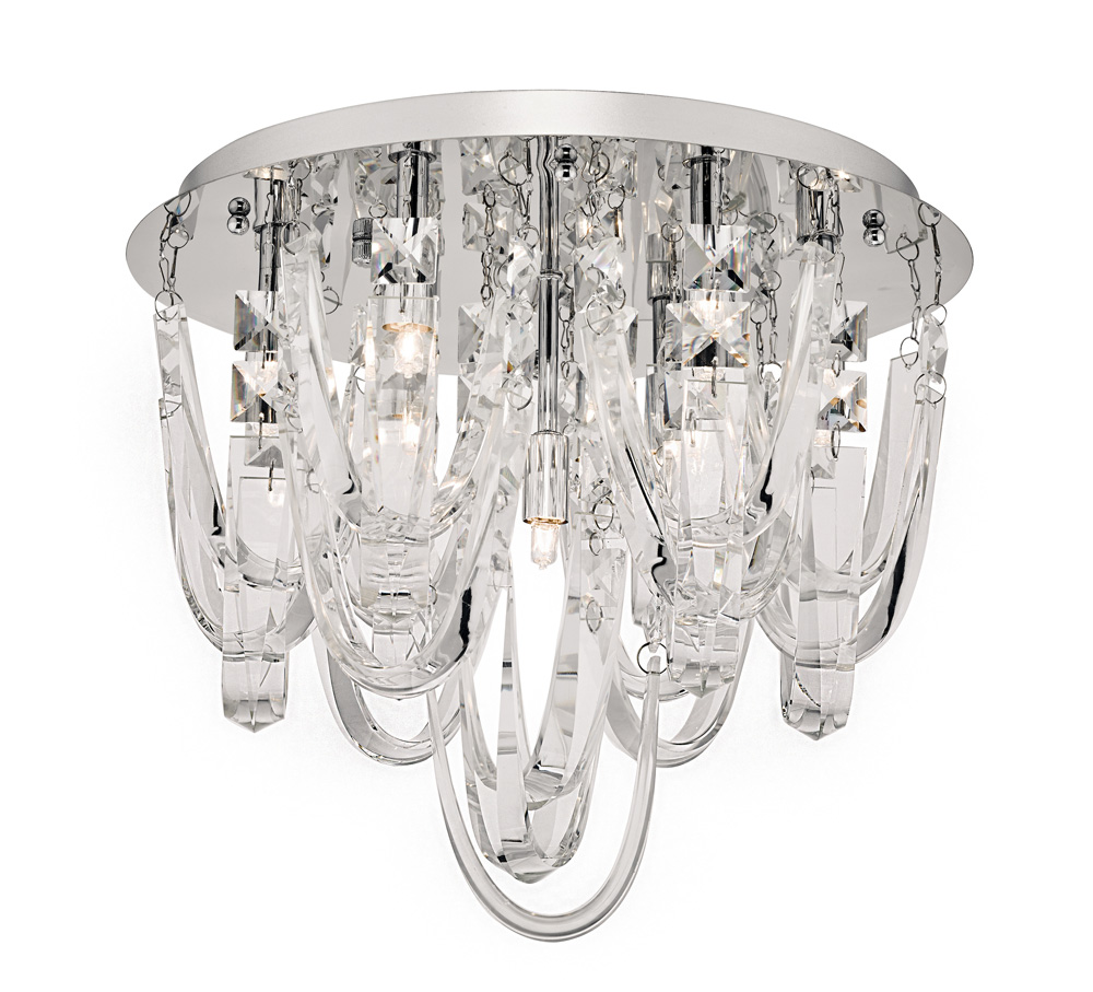 Dar Roxanne Luxury Crystal 7 Lamp Flush Low Ceiling Light Chrome