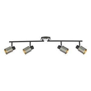 Ryan 4 lamp ceiling spot light bar in matt black and satin nickel main image