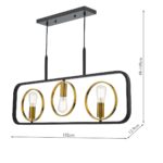 Dar Ryota Modern 3 Light Bar Ceiling Pendant Matt Black Antique Gold
