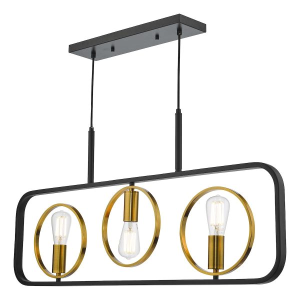 Dar Ryota 3 light bar pendant in matt black and antique gold main image