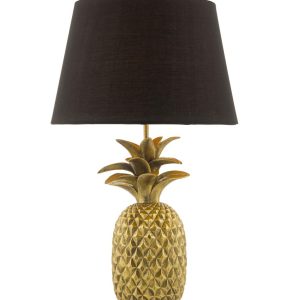 Dar Safa 1 Light Pineapple Table Lamp Matt Gold Black Cotton Shade