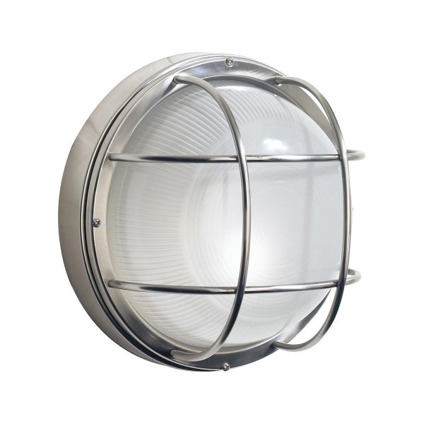 Dar Salcombe round outdoor bulkhead light in stainless steel main image