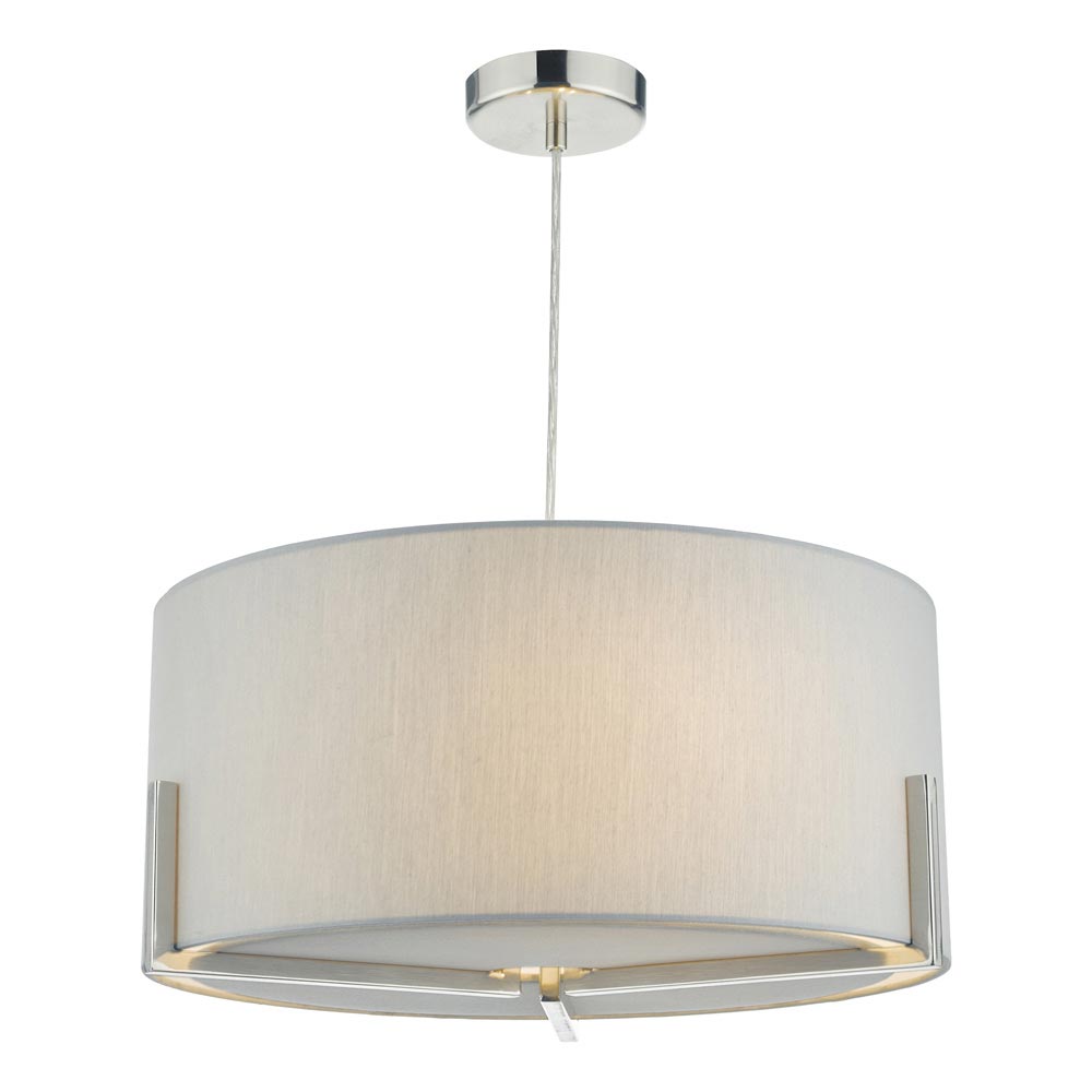 Dar Santino 3 Lamp Pendant Ceiling Light Grey Shade Satin Chrome