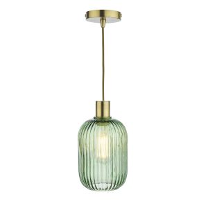 Dar Sawyer easy fit ribbed forest green glass ceiling pendant lamp shade main image