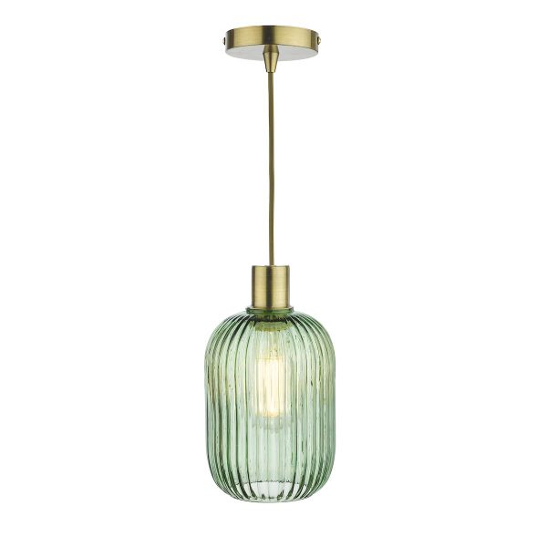Dar Sawyer easy fit ribbed forest green glass ceiling pendant lamp shade main image