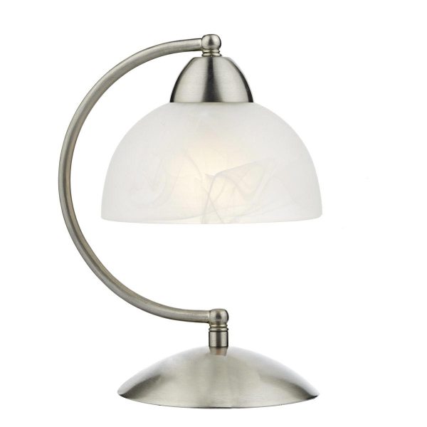 Dar Saxby 1 light touch dimming table lamp in satin chrome with alabaster glass main image