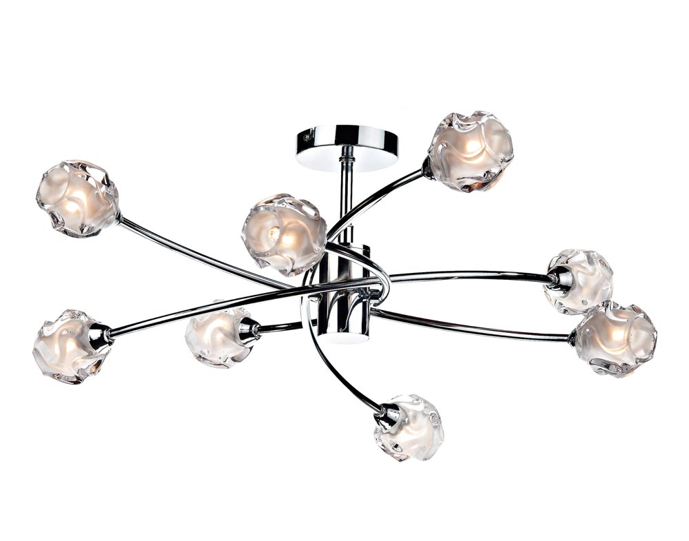 Dar Seattle Modern 8 lamp Semi Flush Low Ceiling Light Polished Chrome