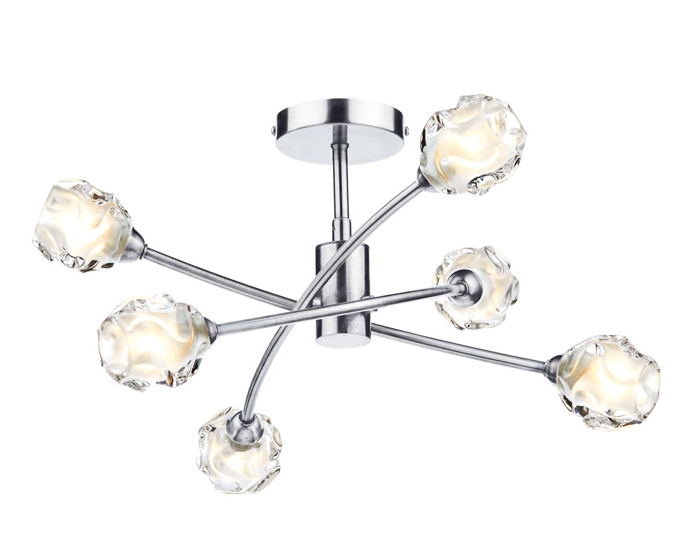 Dar Seattle Modern 6 Lamp Semi Flush Low Ceiling Light Satin Chrome