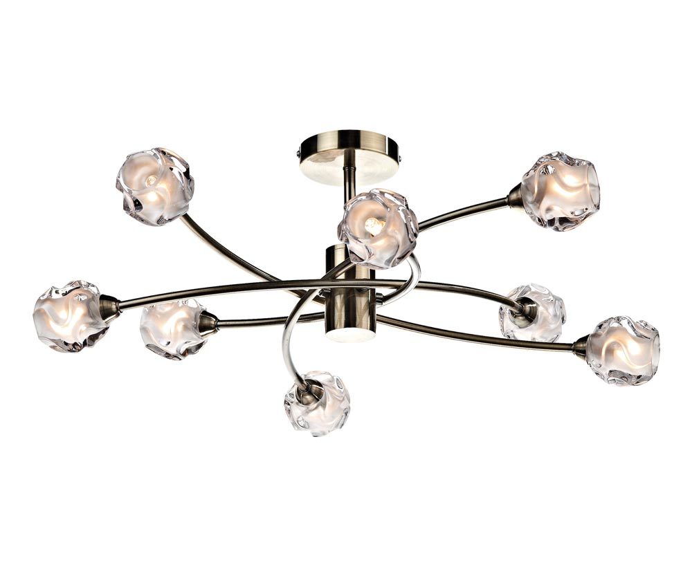 Dar Seattle Modern 8 lamp Semi Flush Low Ceiling Light Antique Brass