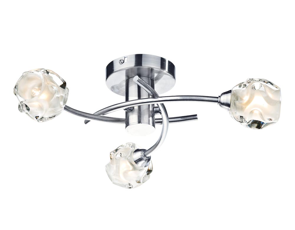 Dar Seattle Small 3 Lamp Semi Flush Low Ceiling Light Satin Chrome