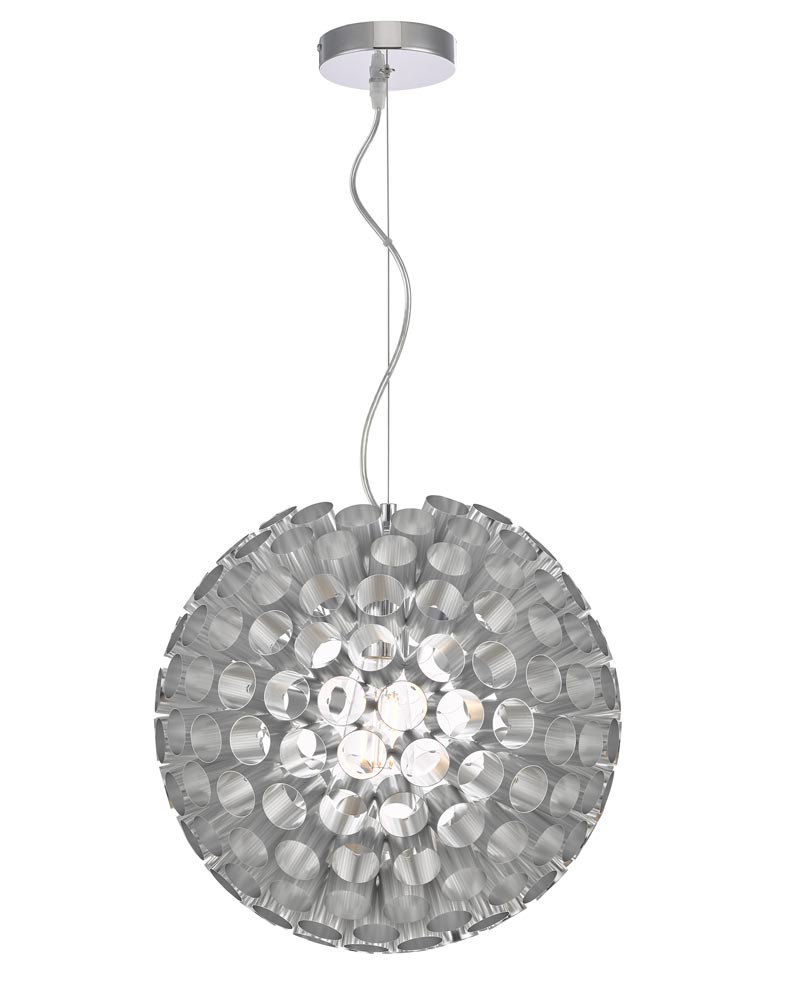 Dar Serafina Small 1 Light Tube Globe Ceiling Pendant Brushed Chrome