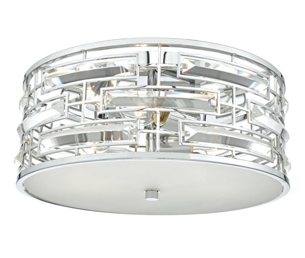 Dar Seville 3 Lamp Flush Low Ceiling Light Polished Chrome Crystal