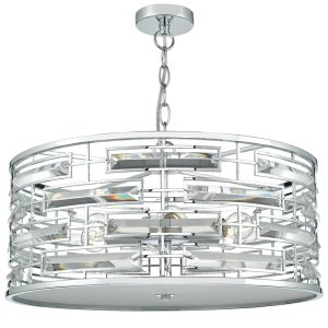 Dar Seville 6 Lamp Pendant Ceiling Light Polished Chrome Crystal