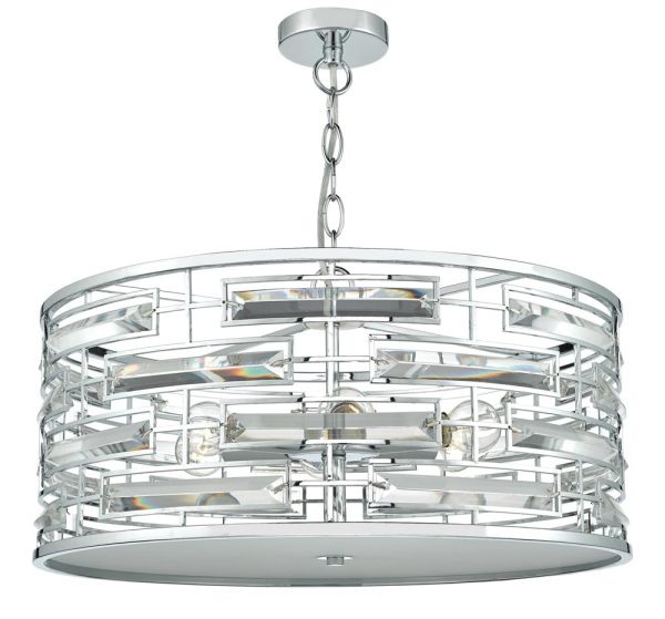 Dar Seville 6 Lamp Pendant Ceiling Light Polished Chrome Crystal