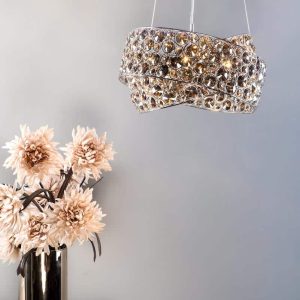 Dar Sewanee 3 light dual ring smoked crystal ceiling pendant in chrome main image