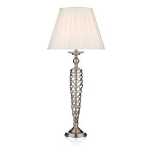 Siam classic 1 light spiral table lamp in satin chrome with white shade main image